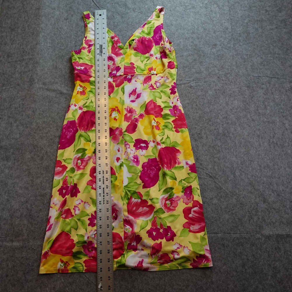 Ralph Lauren Dress Women Small/Medium? Yellow Floral VNeck Sleeveless Midi - Picture 3 of 9